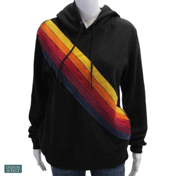 Aviator Nation Charcoal Rainbow 5 Stripe Hoodie Pullover Heritage Streetwear - Picture 2 of 12